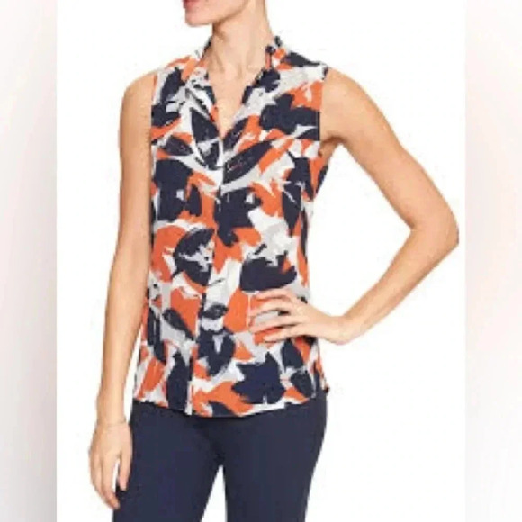 Banana Republic Print  Drapery Classic Ruffle Collar Tank - Picture 1 of 9